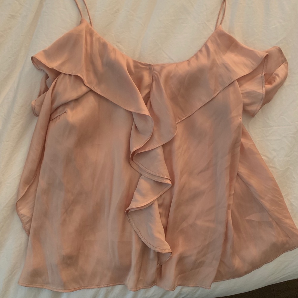 Honeypunch silk look ruffle tank - nude/peach M